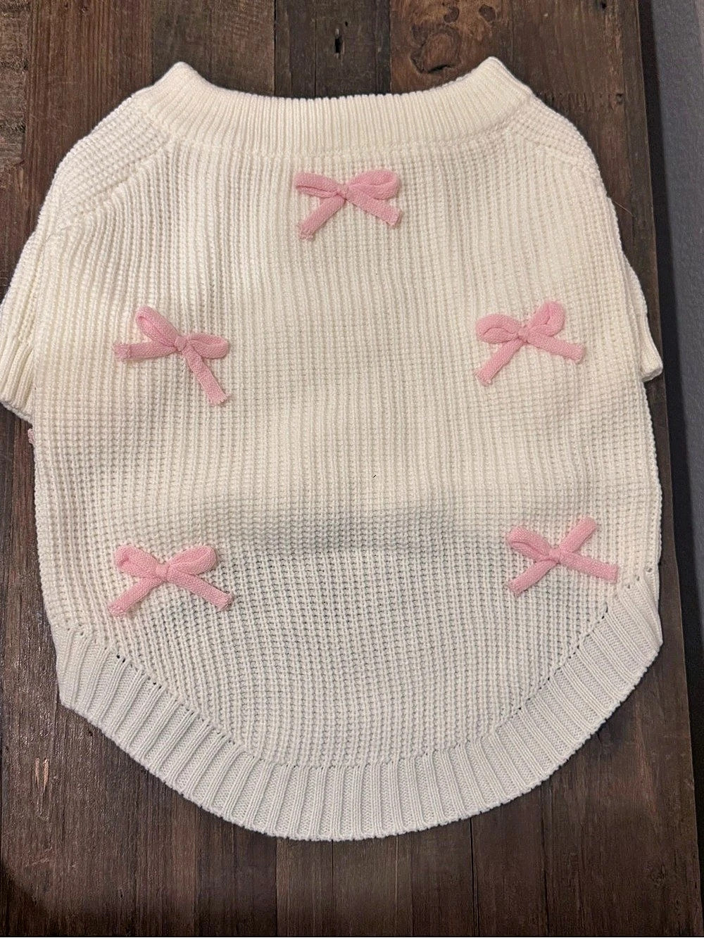 Cream & Pink Bow Dog Sweater XL Like New